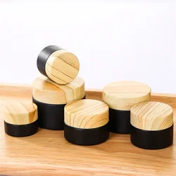 Glass Empty Jars 5g/10g/15g/20g/30g/50g Mini Pots Matte Black Cosmetic Face Cream Lip Balm Containers Wood Cap Refillable Bottle
