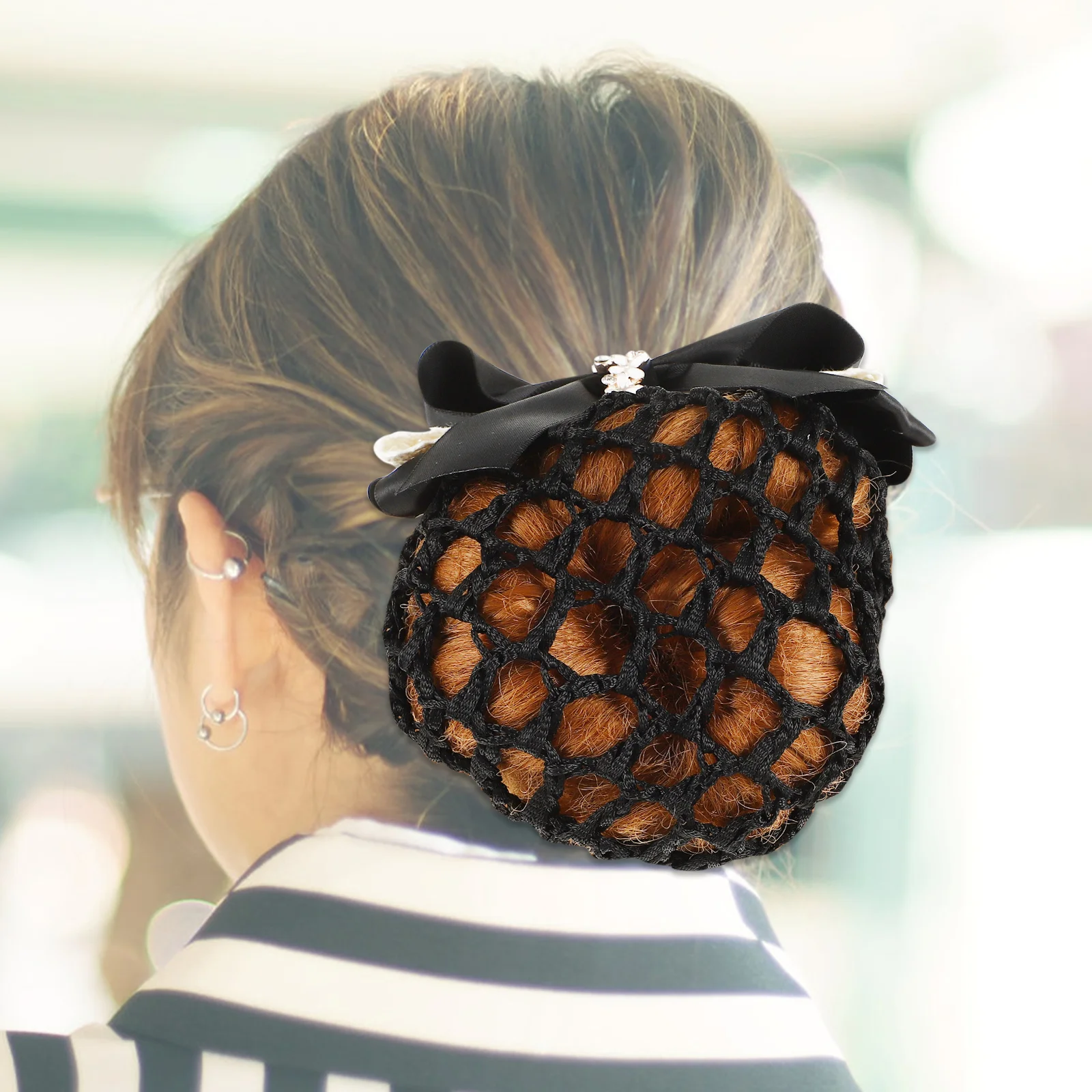 

3 Pcs Women Hair Snood Elastic Clips Hairpins Bow Headdress Bun Nets Girl Accessories Barrettes