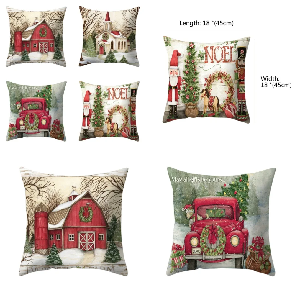 

4pcs Christmas Pillow Cover Xmas Tree Santa Claus Cushion Case Holiday Home Decor Festive Throw Pillow Covers for Living Room