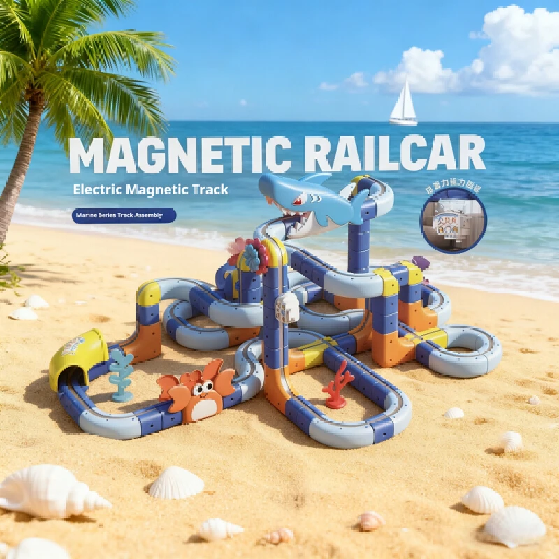 Zestaw Magnetyczny Samochodzik na Kolejce Seria Ocean DIY, Magnetyczny Samochód Stereo, Zabawka do Składania, Ozdoby, Prezent na Boże Narodzenie dla Dzieci