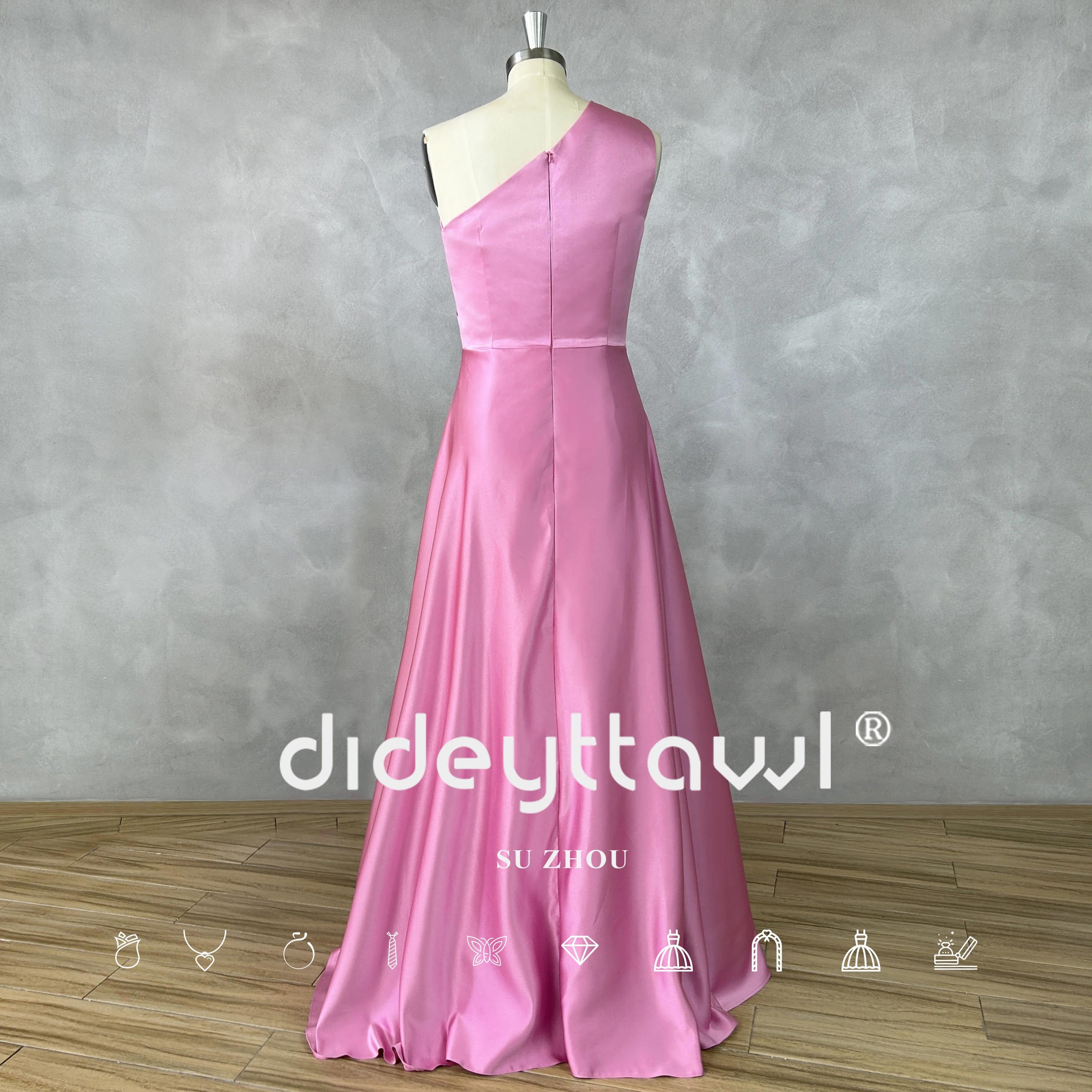 DIDEYTTAWL Real Photos One-Shoulder Pleats Sleeveless Prom Dress A-Line Satin Zipper Back Court Train Evening Gown Custom Made