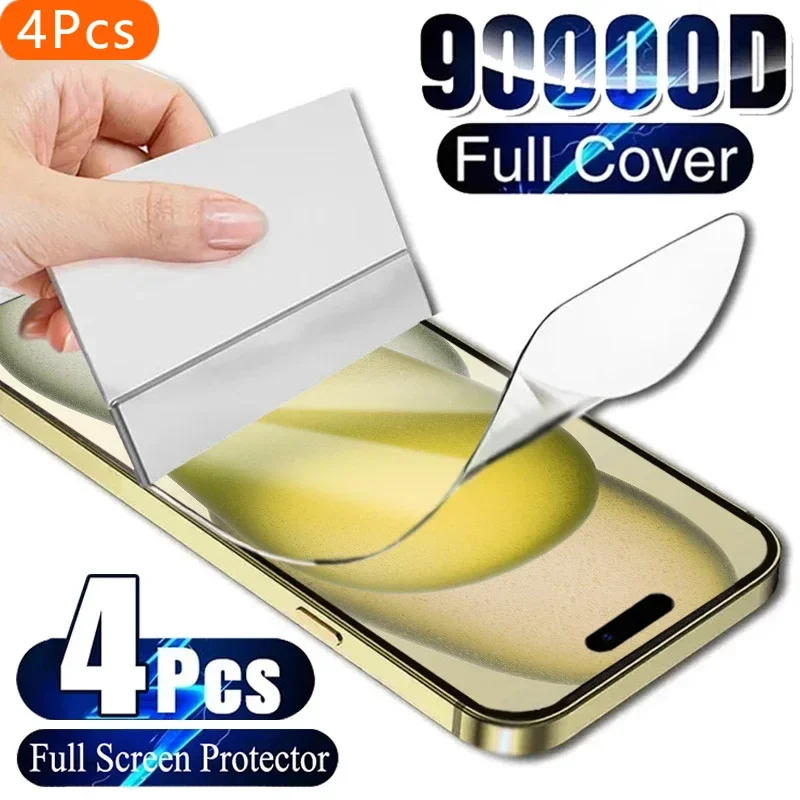 

4Pcs Full Coverage Hydrogel Film For iPhone 11 12 13 14 15 16 Pro Max Screen Protector For iPhone 14 15 16 Plus Screen Protector