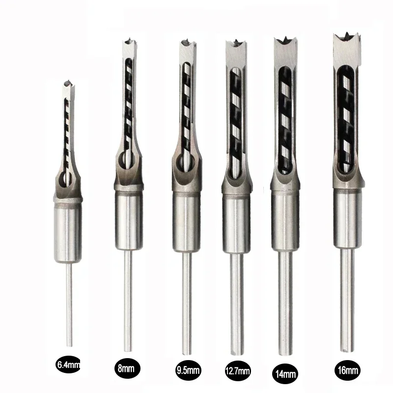 6PCS HSS Twist Drill Bits Square Auger Mortising Chisel  Set  Hole Woodworking  Tools Kit  Extended Saw BH01