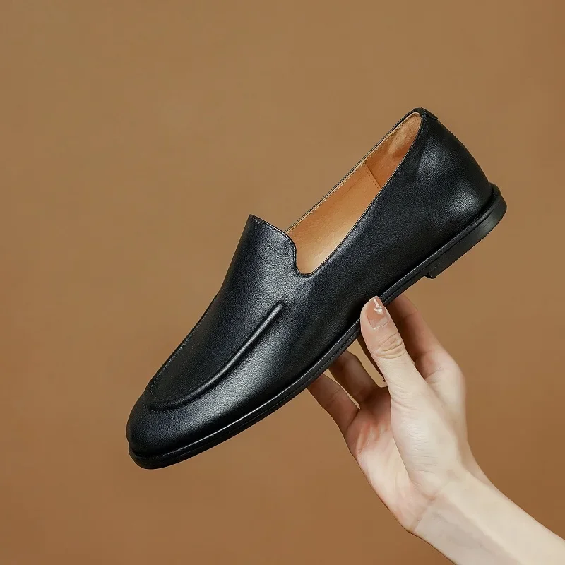 Frau Schuhe Frühling Faulenzer Rindsleder Echt Leder Runde Kappe Frauen Flache Schuhe Faul Slip-On Vintage Faulenzer Dame Casual Spaziergang schuhe