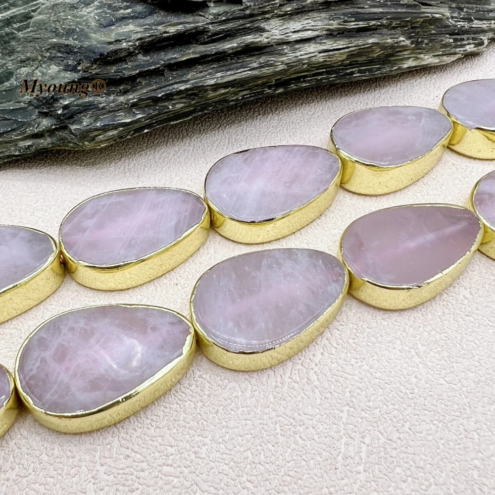 20x30MM 11PCS Large Waterdrop Shape Natural Rose Quartzs Crystal Slice Pendant Beads MY230802