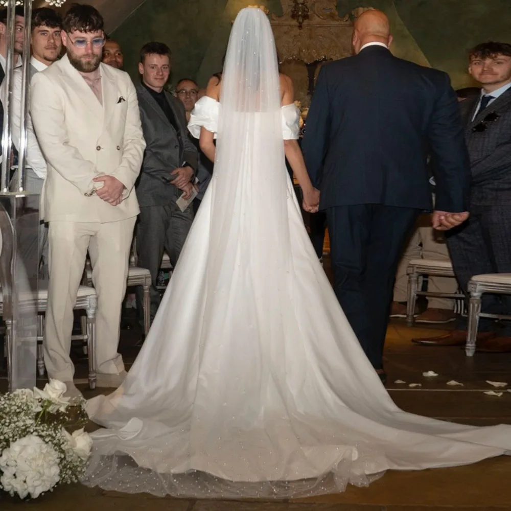 Véus de casamento com pérolas, malha macia com pente, festa de casamento, acessórios de cabelo para mulheres e meninas