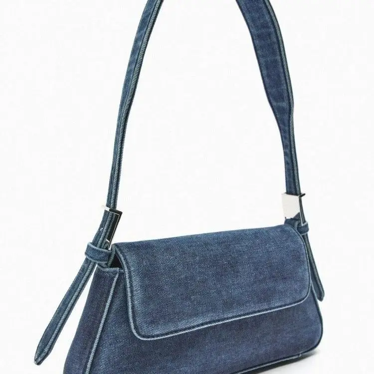 Bolso vaquero azul con solapa para mujer, bandolera de oficina con cremallera, suave, informal, novedad de 2023