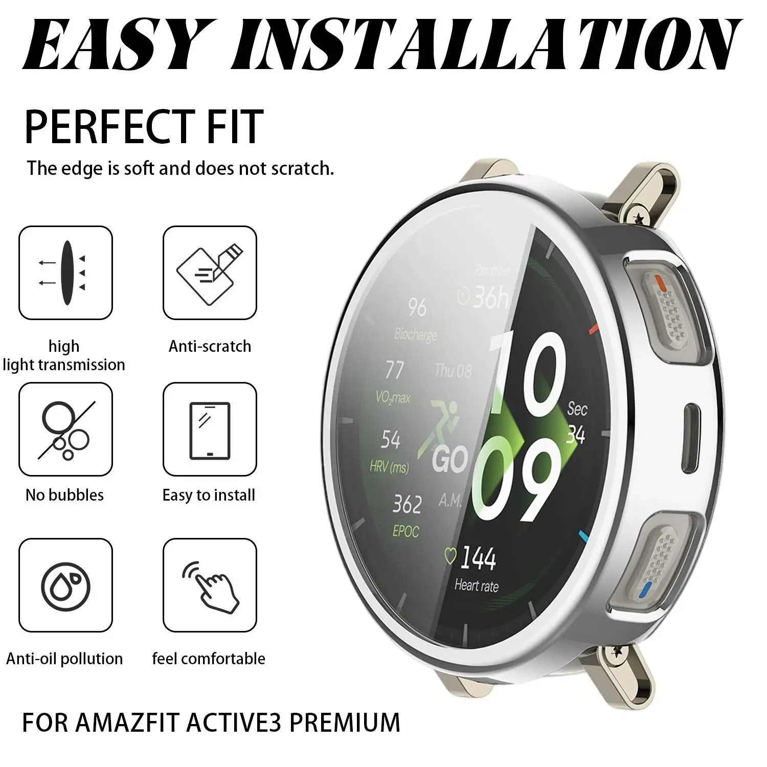 

Full Cover Case Film Integrated Screen Protector For Amazfit Active 3 Premium Smart Watch Anti-Scratch Bumper Shell
