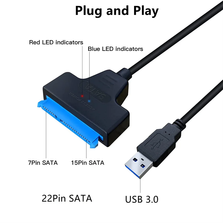 Grwibeou-Adaptador de Cable Sata a USB 3,0, dispositivo de hasta 6 Gbps, compatible con disco duro externo SSD HDD de 2,5 pulgadas, 22 Pines, SATA III, A25