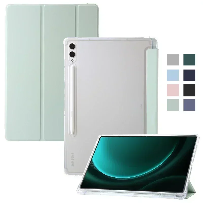 

Чехол для Samsung Tab S9 FE с держателем для ручек, тройная искусственная кожа, акриловая прозрачная задняя крышка для Coque Galaxy Tab S9 Fe, чехол 10,9