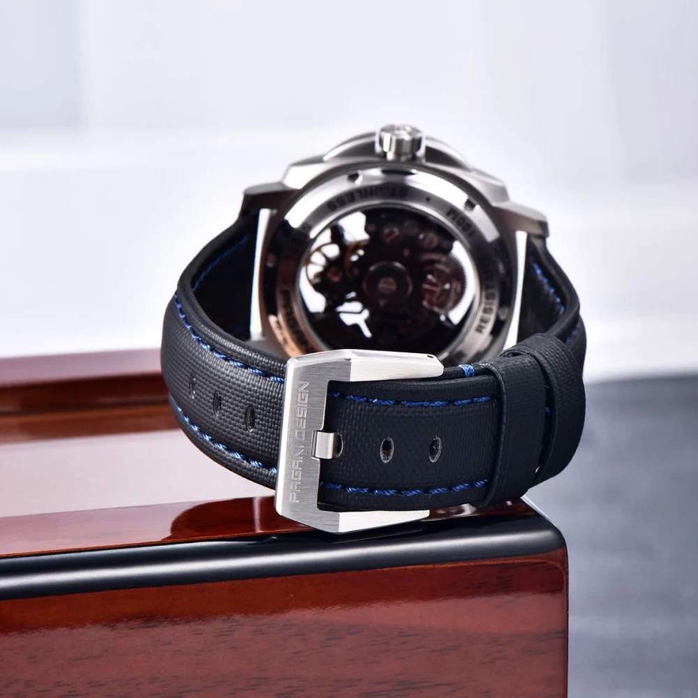 PAGANI DESIGN Orologio sportivo meccanico automatico da uomo Orologio da uomo quadrato in pelle di moda impermeabile luminoso regalo per festival + scatola