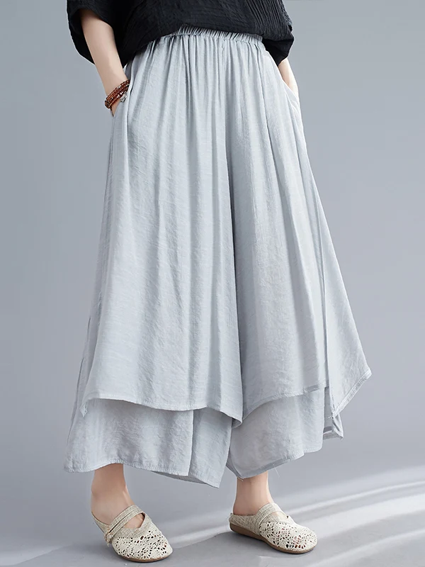 Pantaloni a gamba larga a vita alta Pantaloni casual di colore puro di arte della seta di lino di cotone della nuova estate delle donne Vintage Sle diciotto lunghezza