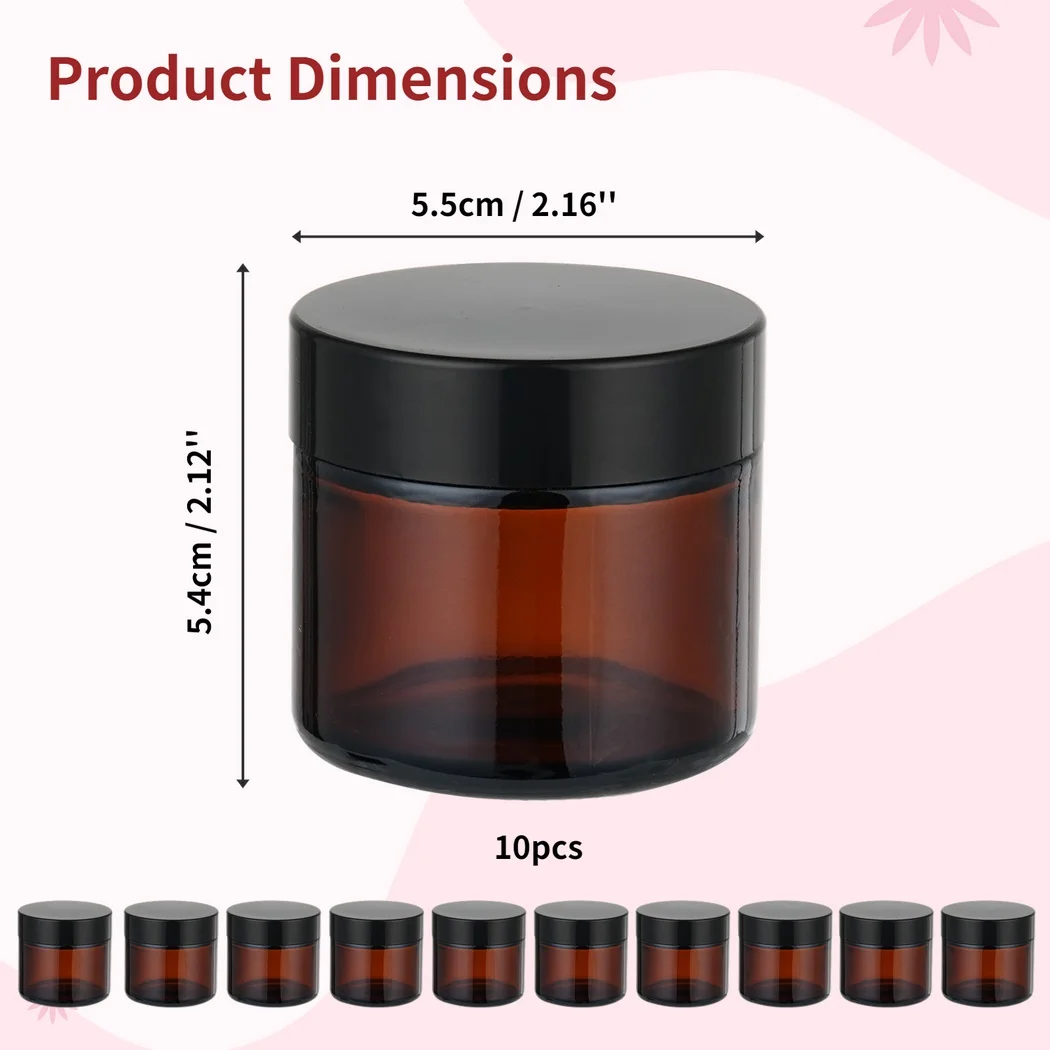 10Pcs Amber Glass Jars Straight Sided Cosmetic Jars Empty Cosmetic Containers For Cosmetic Cream Lotion 60ml Face Cream Bottles