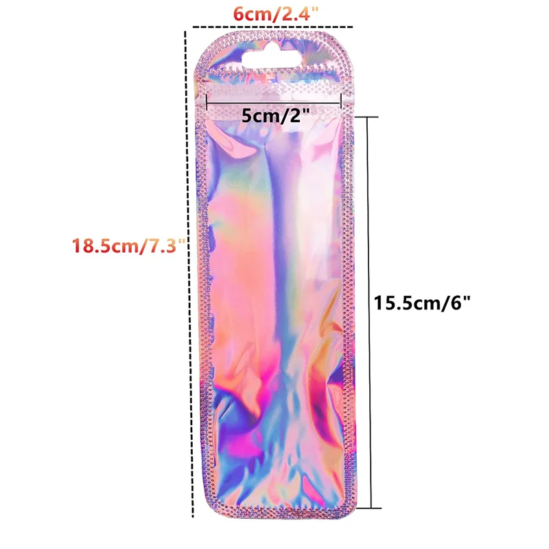 100Pc Resealable Holographic Pen Smell Proof Pouch Zipper Closure Beadable Packaging Bags for Pen Sealable Storage Bag