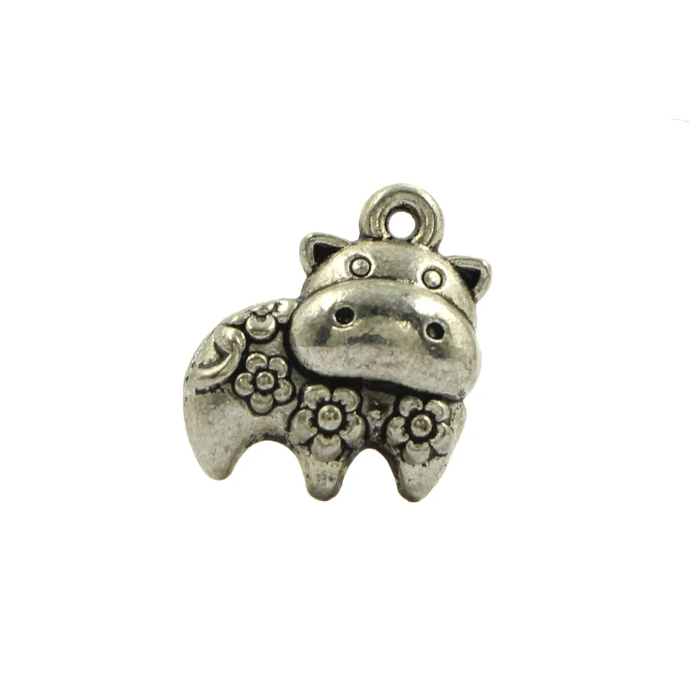 Cute Flower Spot Hippo Charms Pendant Tibetan Silver Metal Jewelry Findings Accessories For Making DIY Necklace Earring 6pcs/lot