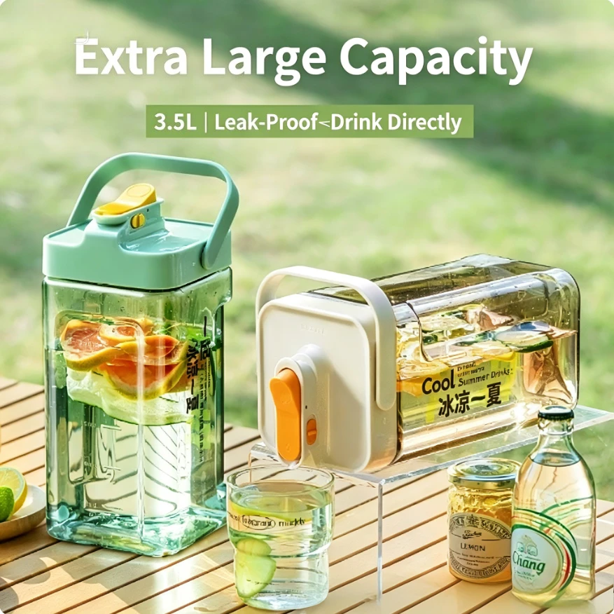 Large Capacity Cold Water Pitcher with Faucet, Fashion Iced Beverage Dispenser for Outdoor Picnic Lemonade Juice