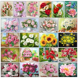 5D DIY Diamond Painting Flower Cross Stitch Suit Mosaic Diamond Embroidery Rose Sunflower Full Round Rhinestone Home Decoration