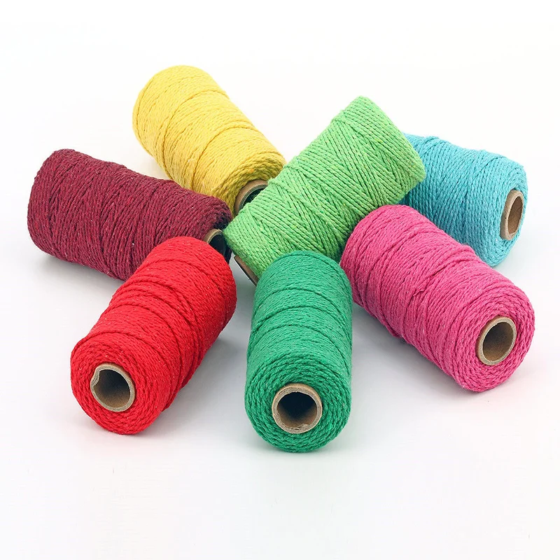 2mm 100m Macrame Cotton Rope Twisted Jute Colored Cotton Two-Color Rope Process For Wall-Mounted Gift Packaging DIY Wedding Deco