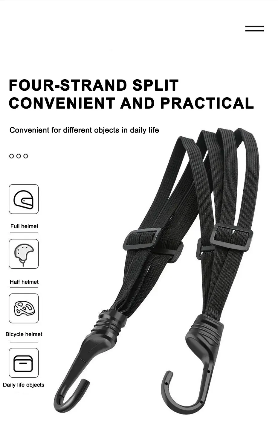 SEAMETAL Universal 60 cm Motorrad Gepäckgurt Moto Helm Zahnräder Feste elastische Schnalle Seil Hochfester einziehbarer Schutz – Detail 5