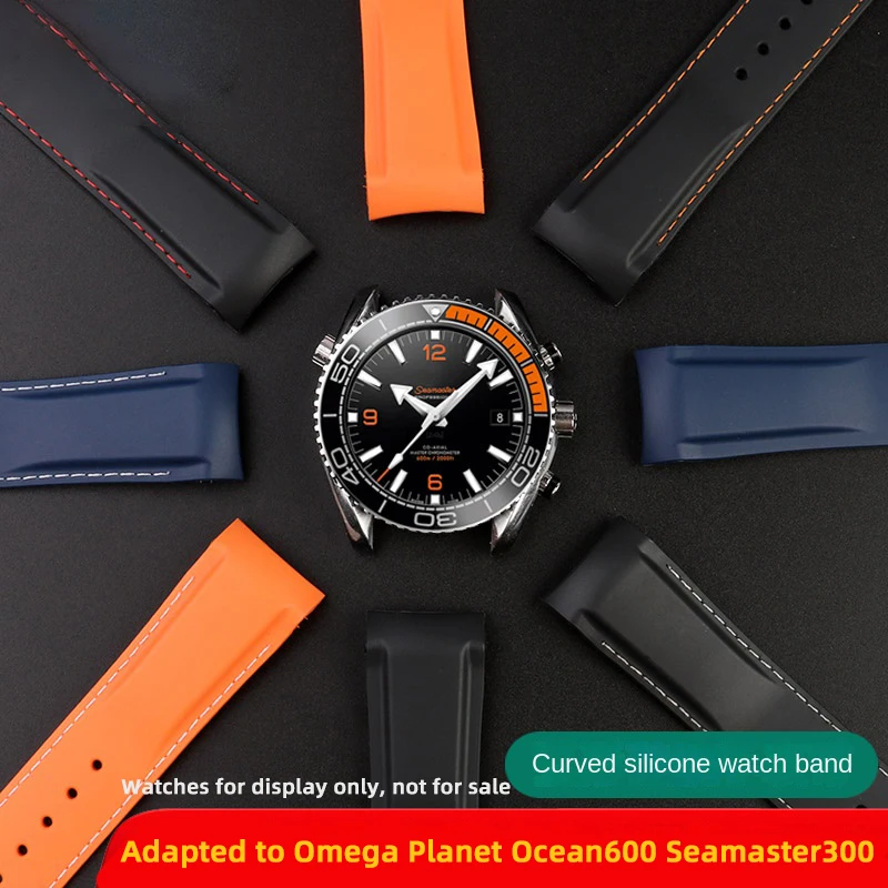 21mm Curved End Rubber WatchBand Bracelet For Omega 300 SEAMASTER 600 Planet Ocean Seiko SKX 20mm 22mm Silicone Strap belt men