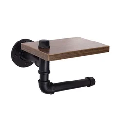 Rustic Industrial Toilet Paper Roll Holder,Pipe Floating Holder for Home/Bathroom,Wall Mounted Shelf,B