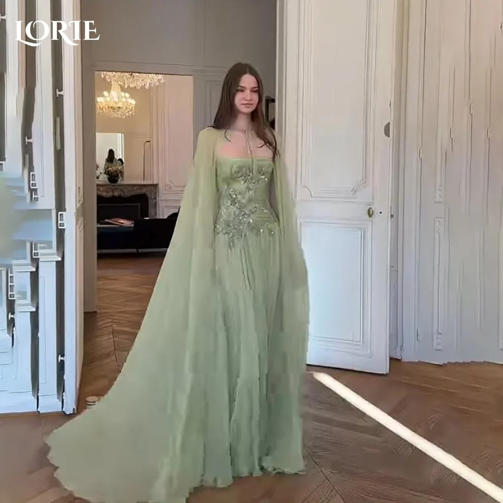 

LORIE Modest Crepe Evening Dresses Elegant Sweeetheart Shawl Pleats A-Line Arabia Prom Gown 3D Flowers Party Dresses Customized