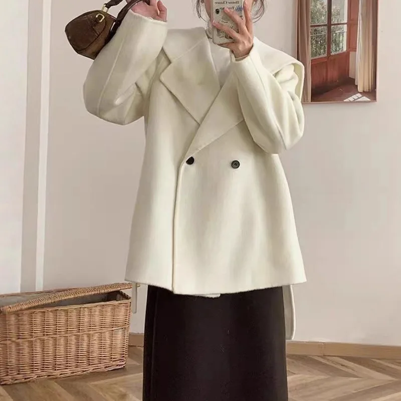 EAEOVNI سترة صوف شتوية للنساء موضة التلبيب الياقة كم طويل زر الدانتيل متابعة بلون معطف غير رسمي 2026 ملابس جديدة #3