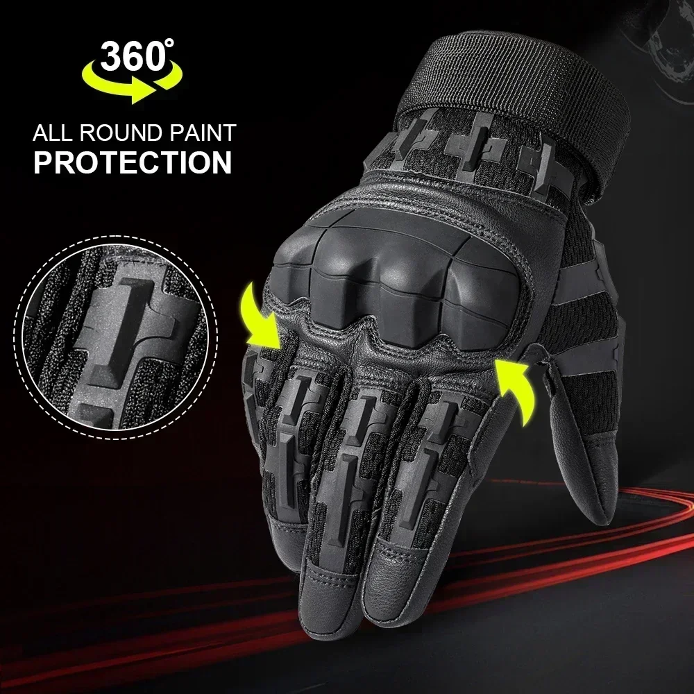 Guantes tácticos de cuero PU para hombre, guantes deportivos profesionales para pantalla táctil, caza al aire libre, senderismo, combate, Airsoft,