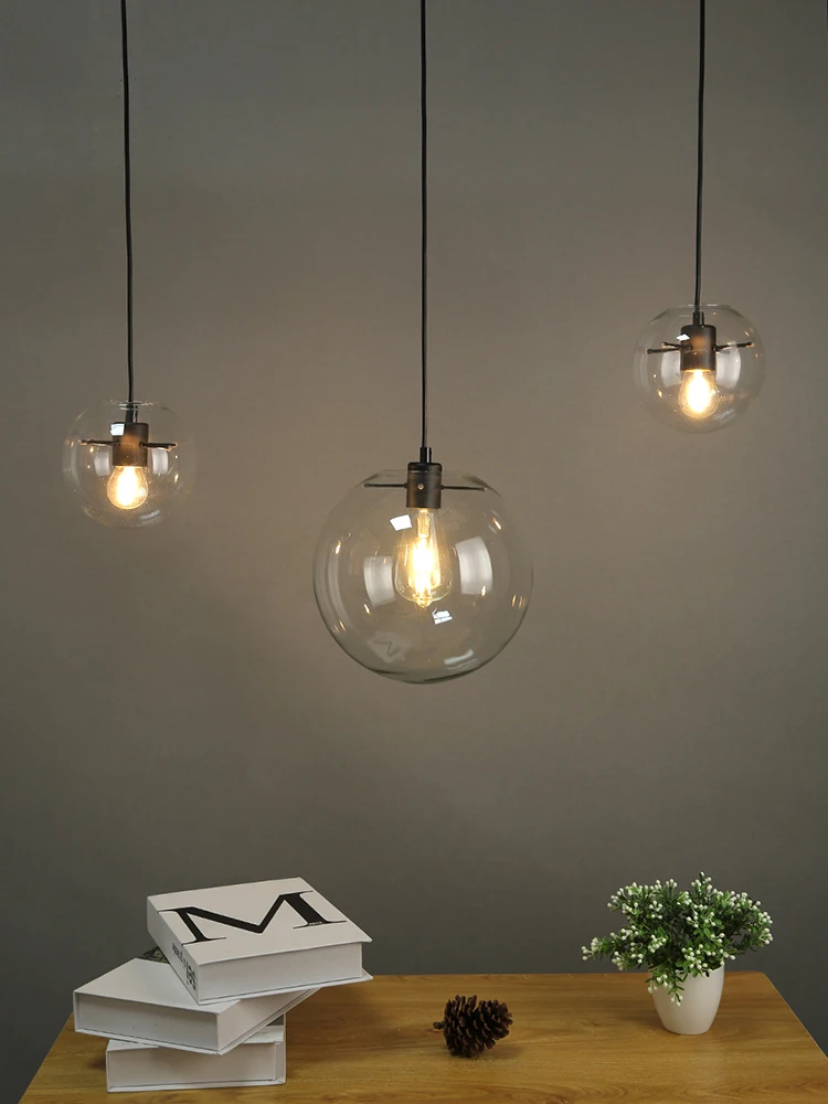 Moderne Scandinavische Glazen Bal Hanglampen Globe Armatuur Thuis Deco Clear Glazen Hanglamp Diy E27 Suspension Keuken Opknoping Lamp - afbeelding 2