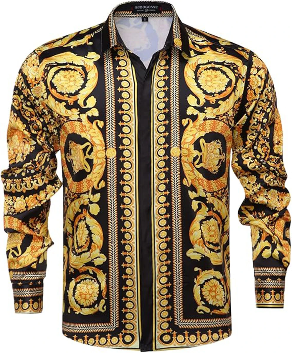 الرجال الأوروبي الباروك نمط ثلاثية الأبعاد قميص مطبوع كم طويل طوق هاواي قميص غير رسمي في الهواء الطلق حفلة الحد الأدنى ملابس الرجال #3