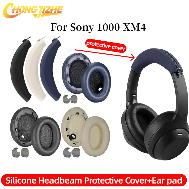 

CHONGJIZHE Replacement Silicone zipper head beam protective cover & Memory Foam Ear Pads With buckle for Sony WH-1000XM4 Headset