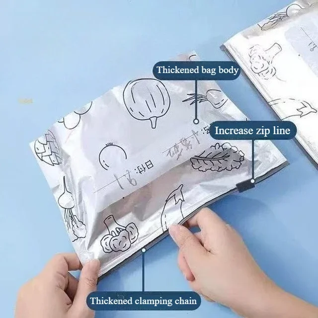 حقيبة حفظ طازجة من رقائق الألومنيوم محكمة الغلق ومضادة للبكتيريا وحقيبة تخزين وتجميد الطعام وختم بسحاب