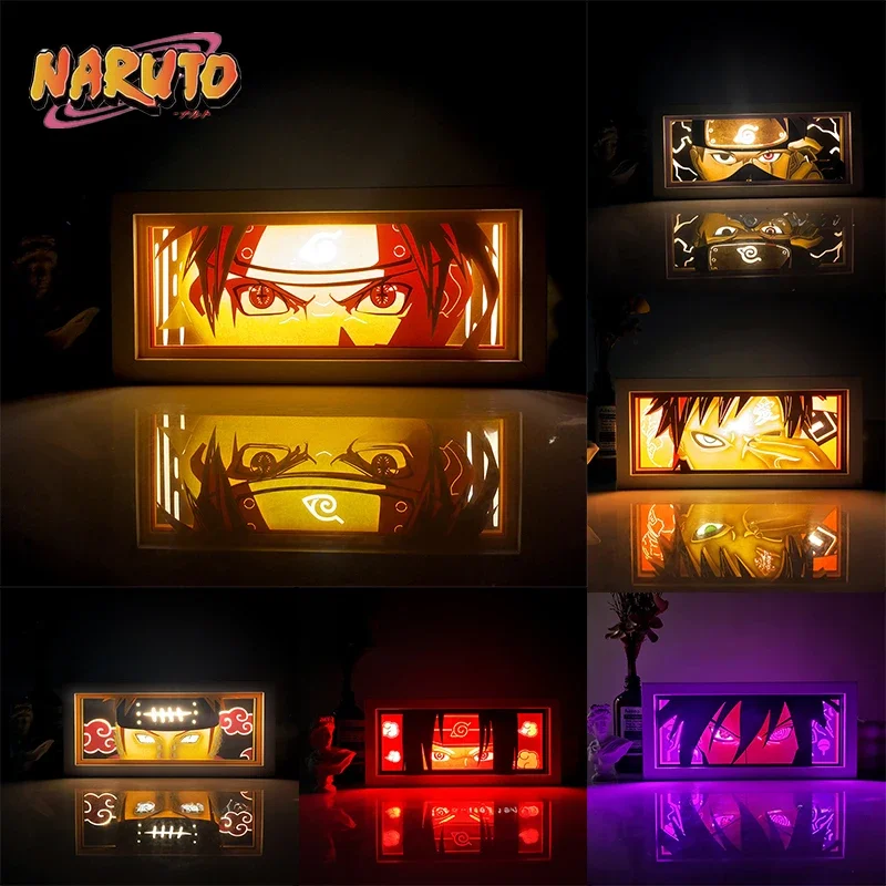 Naruto 3D Anime LED Light Box Uzumaki Gaara Uchiha Obito Itachi Kakashi Action Figure Toys Room Decor Paper Carving Lamp Gifts