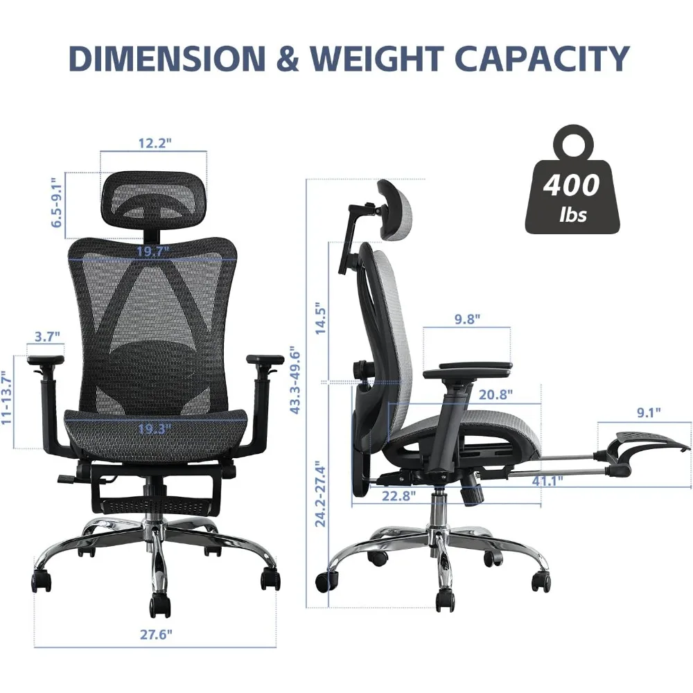 Ergonomic Office Chair, SGS Certified Gas Cylinder, 400 LBS Capacity, Retractable Footrest, Adjustable Lumbar Support