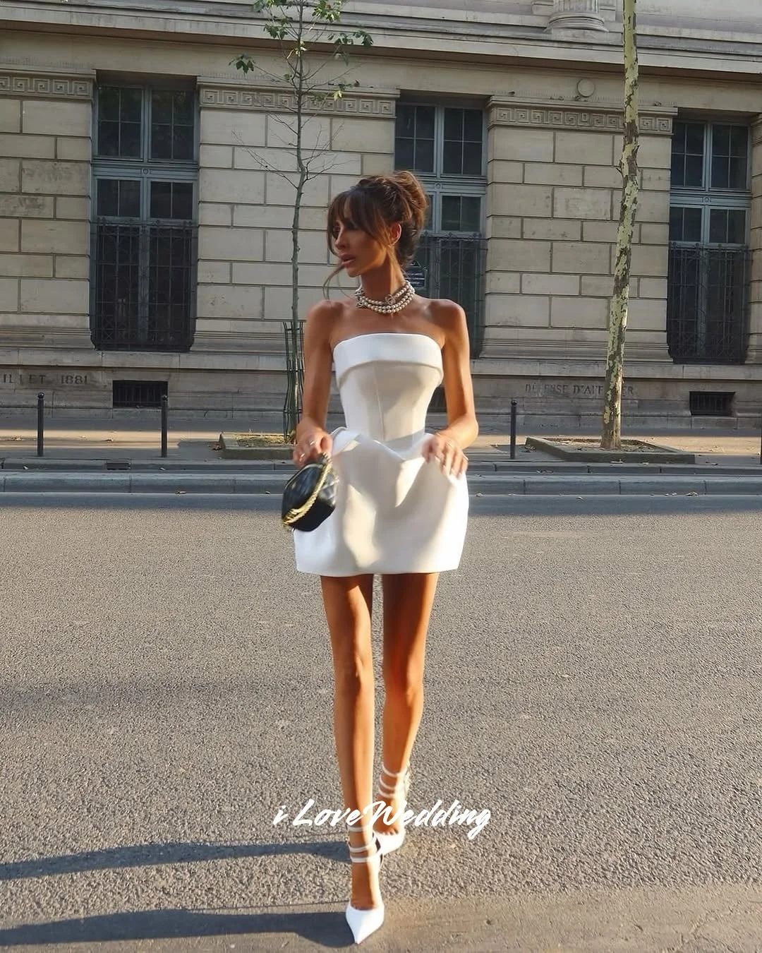 

White Strapless Wedding Dress 2025 Sleeveless A-Line Mini Skirt Evening Dress Prom Dress Pleated Wedding Party Dress Customized