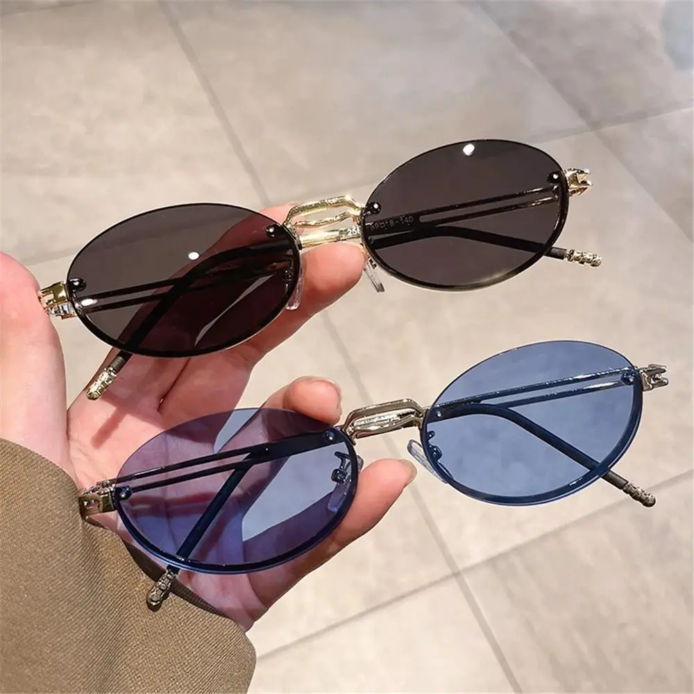 

Metal Punk Sunglasses Trendy UV400 Protection Gradient Lens Gradient Glasses Rimless Oval Sun Glasses for Women & Men