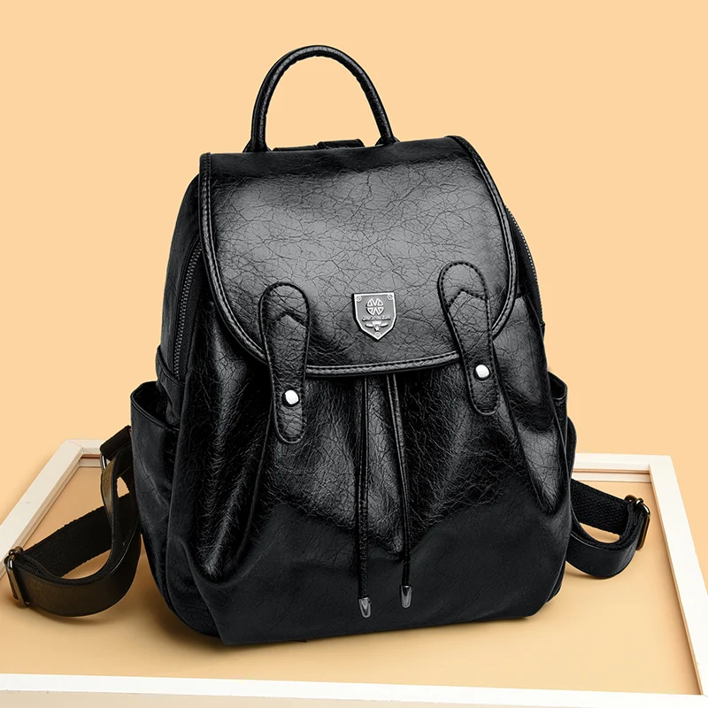 LANYIBAIGE Glossy PU Leather Solid Color Large Capacity Multi Pocket Design Women's Versatile Fashionable Backpack Travel Bag