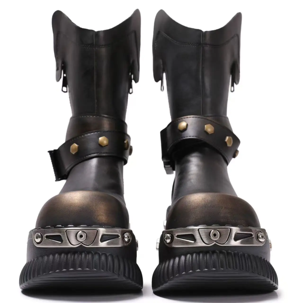 2026 Women Y2K Punk Platform Fashion Short Boots Retro Metal Rivet Strap Side Zipper Goth Motorcycle Boots Suitable for Cosplay