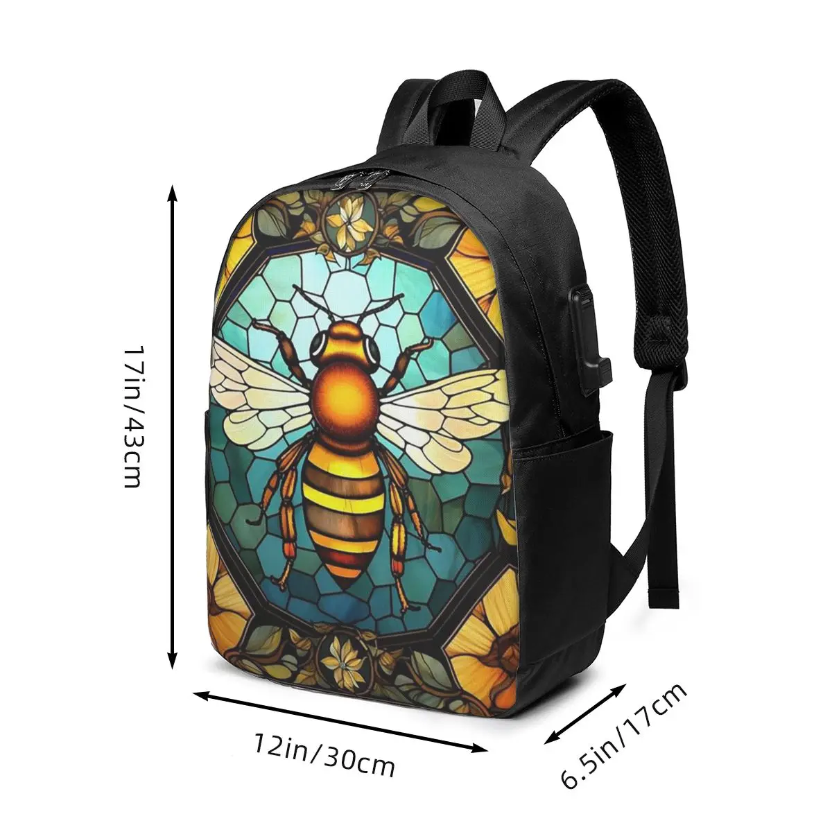 Bee With Wing Glass Art Backpack Travel Notebook Bag Computer College Student School Bag Laptop Shoulder Bags for Men Women
