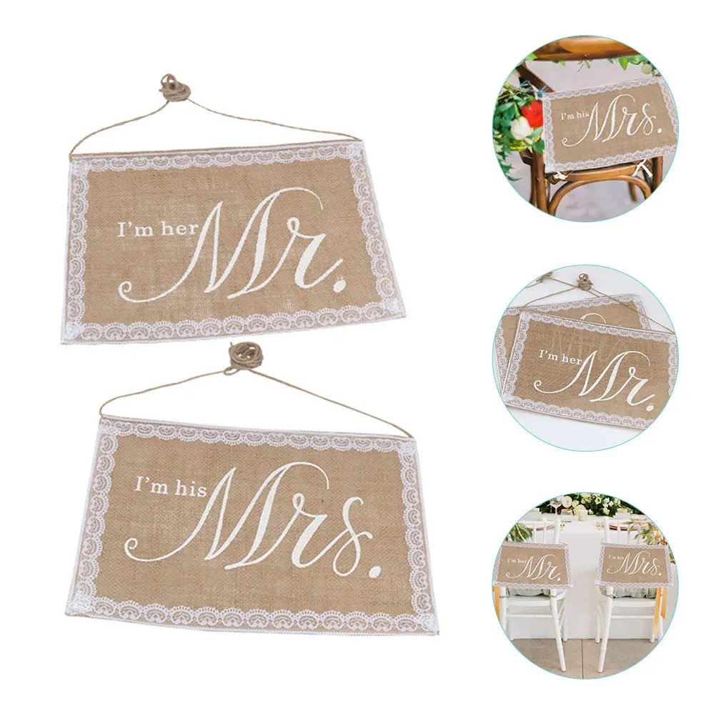 2Pcs Chair Back Decor Suitable for Most Chairs Bride Groom Chair Signs Mr Mrs Banner Wedding Party Decoration Wedding Decoration