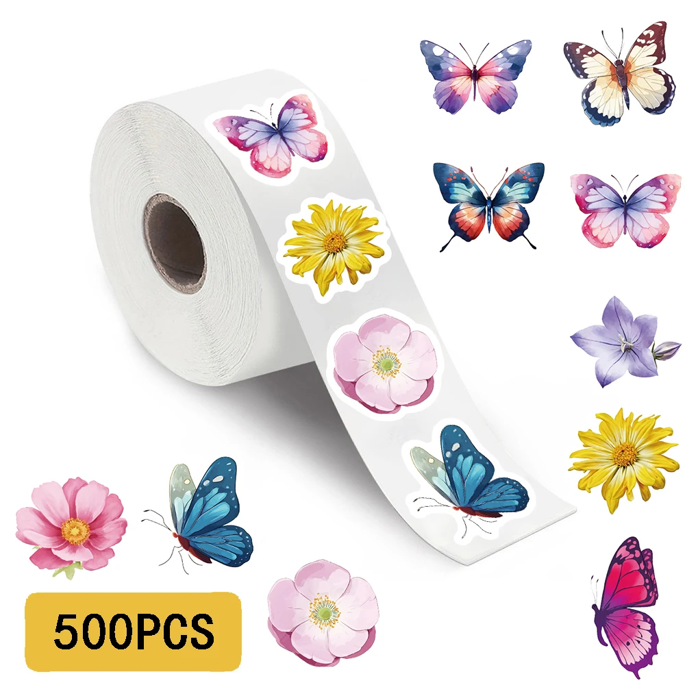 500Pcs/Roll Butterfly Flower Sticker Butterfly Decals Decorative Funny Suitcase Cup Scrapbook Motorcycle Stationery Stickers