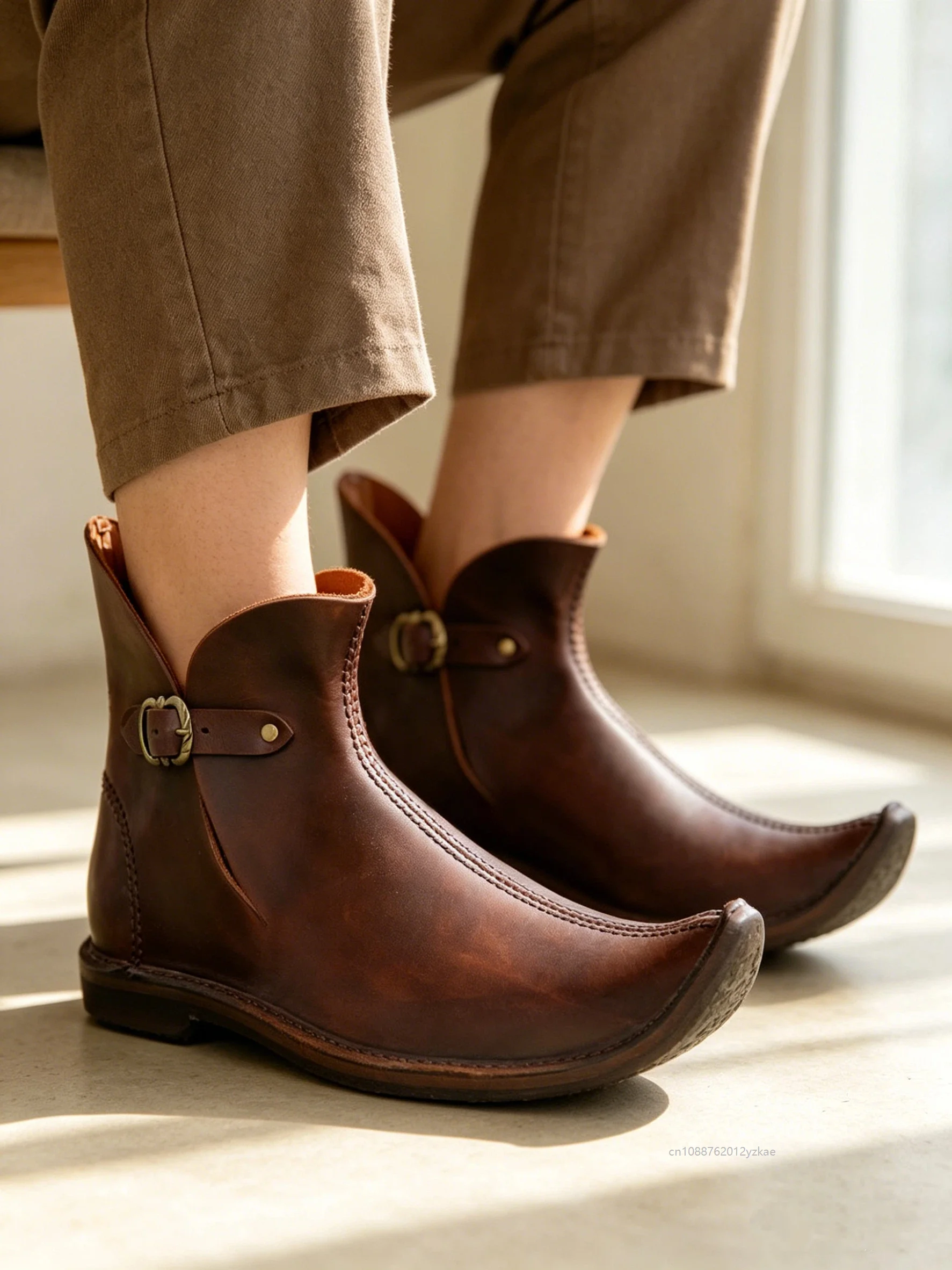 Bottes de cheville rétro médiévales Renaissance en similicuir pour hommes, à bout pointu, pour Halloween, performance scénique et cosplay 2026