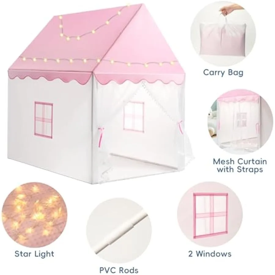 Kid Tent with Star Lights Play Tents for Toddlers Large Playhouse for Indoor and Outdoor Games Princess Tent for Girls Toy Hous