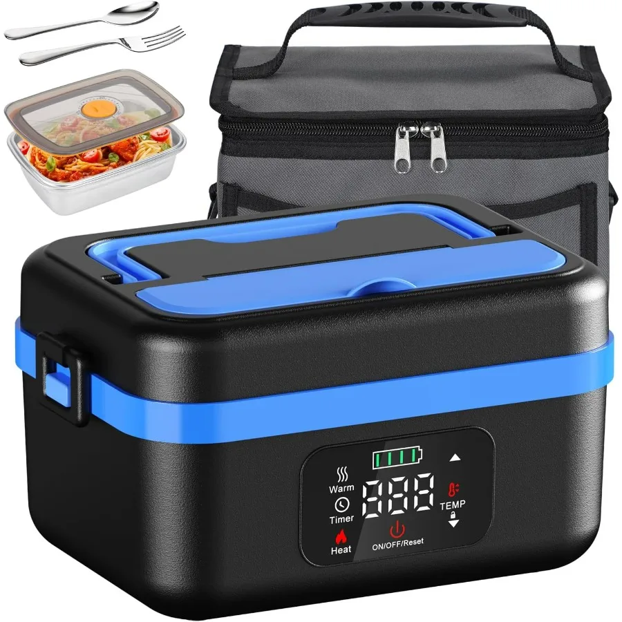 

Cordless Electric Lunch Box, Battery Powered Heated Lunch Boxes, 1 Liter Food Insulated Food Warmer Box with Fork and Spoon Insu