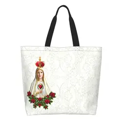 Recycling Our Lady Of Fatima Shopping Bag Canvas Shoulder Tote Bag Durable Portugal Catholic Virgin Mary Groceries Shopper Bags