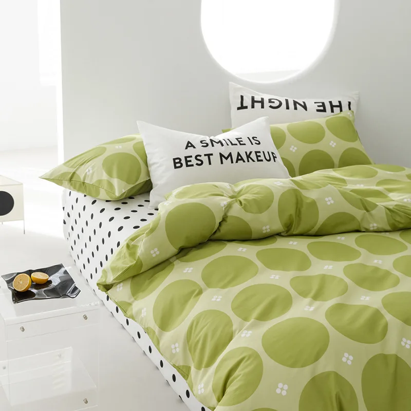 طقم سرير مطبوع مخطط بسيط من القطن 100% (3 قطع أو 4 قطع) لملاءات سكن الطلاب #4