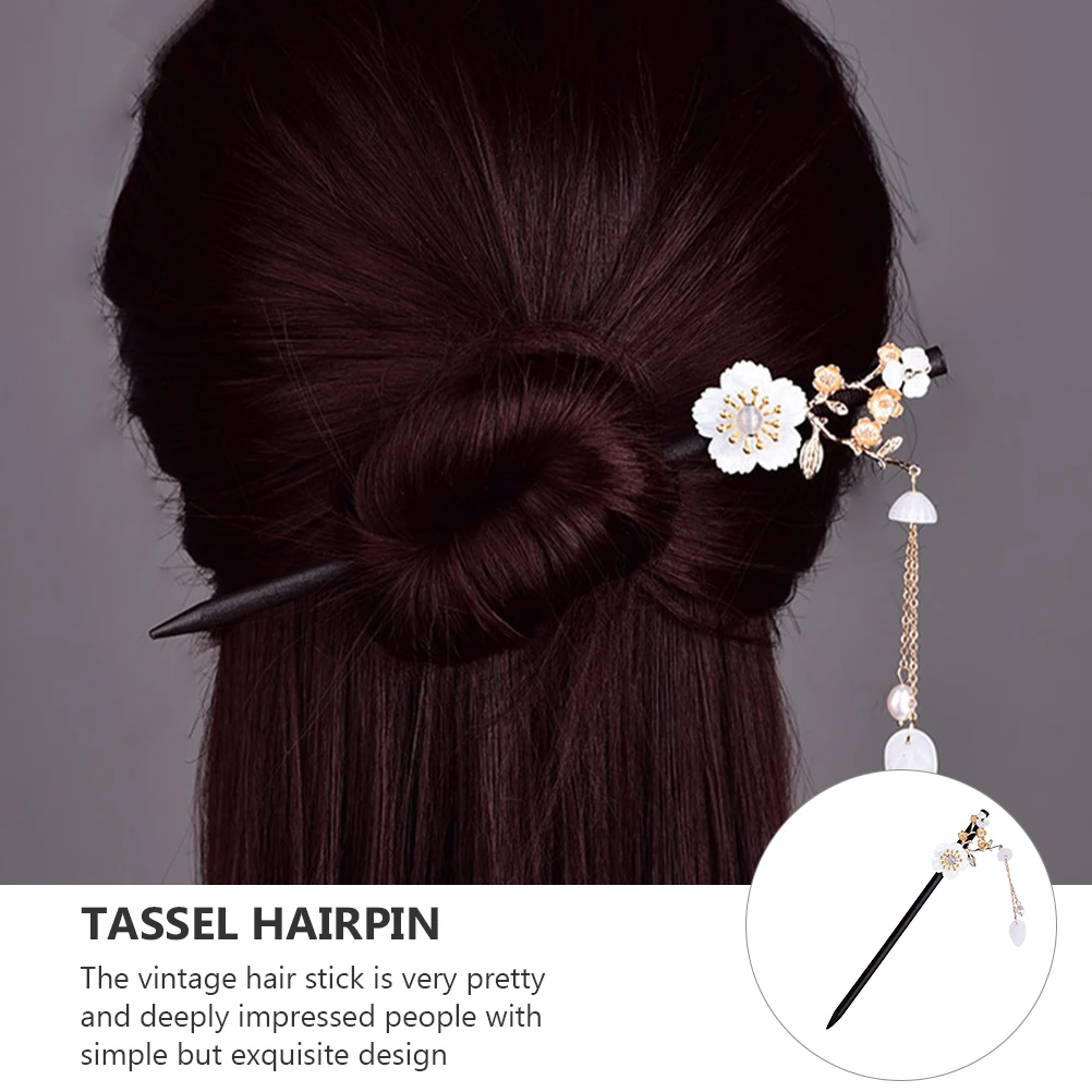 

Заколка для волос в стиле ретро, заколка для волос с кисточкой, черный сплав дерева, женский головной убор, аксессуар, вилка с цветком ханьфу, инструмент для прически, не отслаивающийся, винтажный