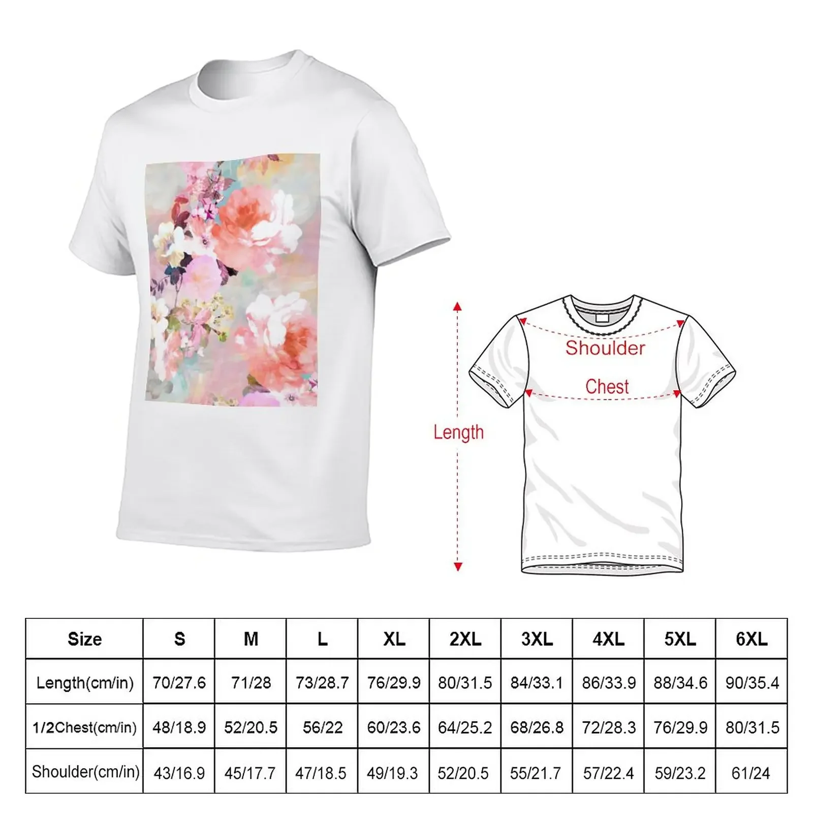 Romantic Pink Teal Watercolor Chic Floral Pattern T-Shirt korean fashion men t shirt