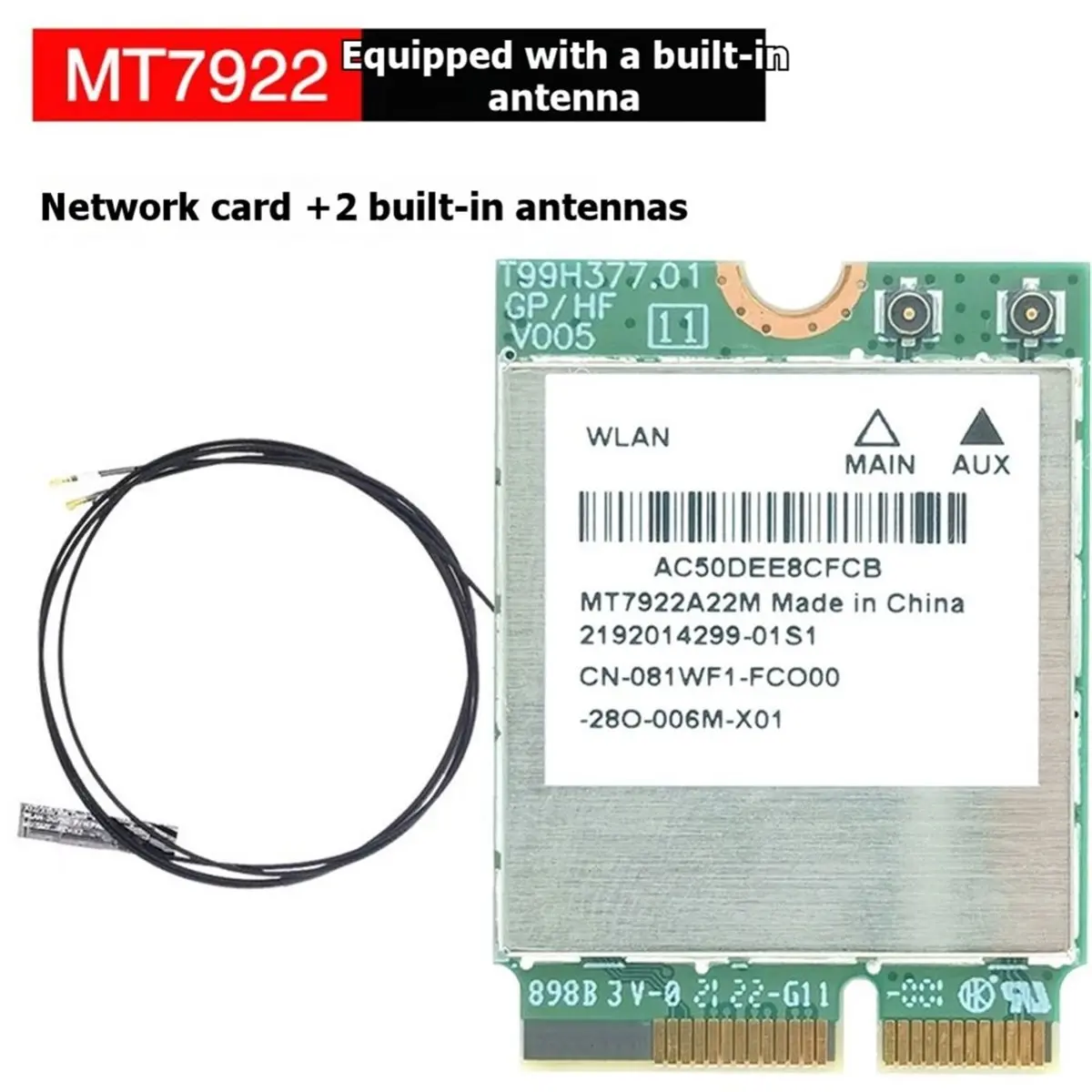 MT7922 WiFi 6E Wireless LAN Card M.2 2230 AXE5400 Triple Band 6GHz 5GHz 2.4GHz BLE5.2 Adapter for PC Desktop NGFF Key M