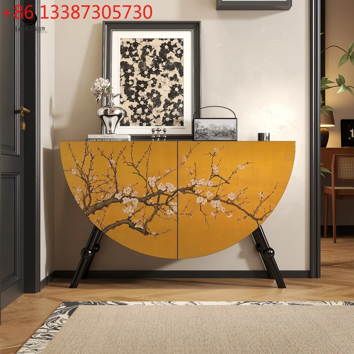 

Chinese light luxury high sense round solid wood dining side cabinet household living room decorative vertical cabinet